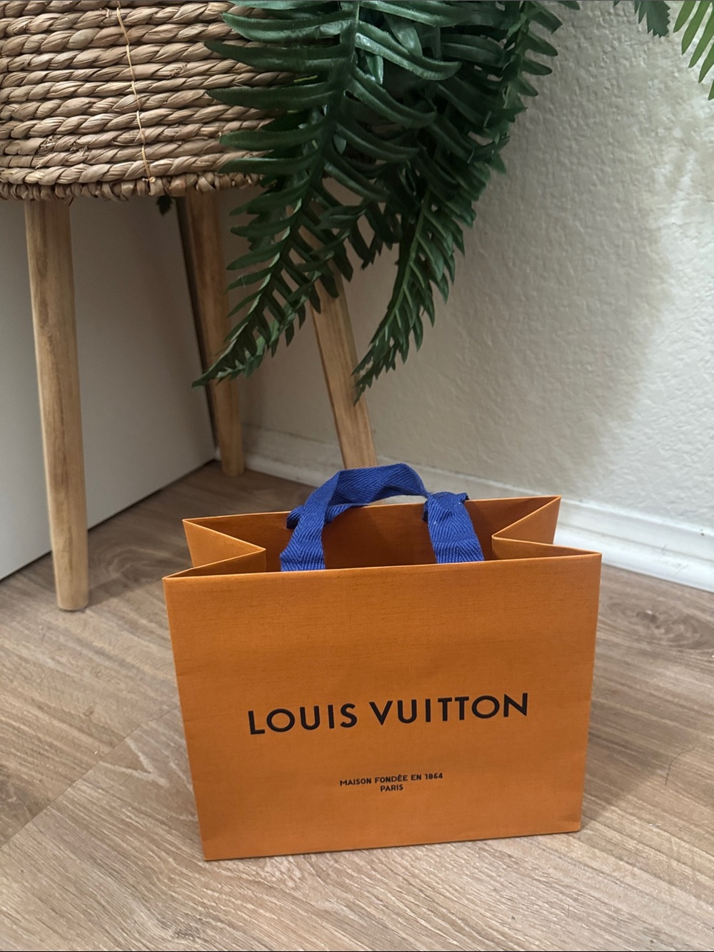Small Louis Vuitton Orange Gift Tote with Blue Ribbon Handles
